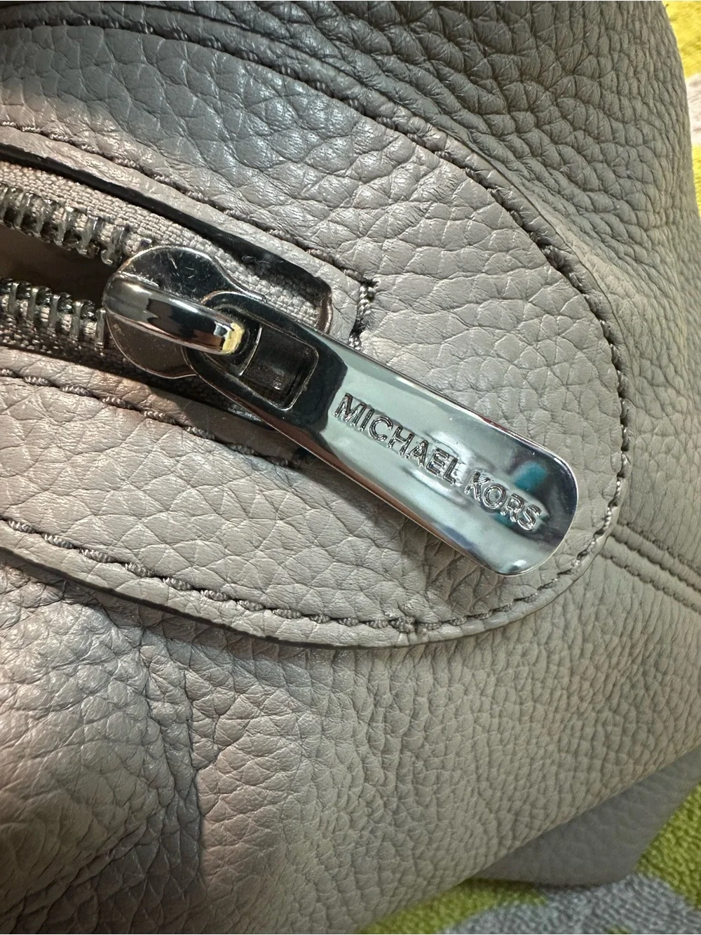 Michael Kors Light Taupe Leather Shoulder Bag with Studded Floral Accents